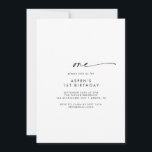 Modern Script First Birthday Party Einladung<br><div class="desc">This modern script first birthday einladung is perfect for a minimalist birthday party. The Simple Black and White Design Unice Industrial Lettering Typography with modern boho style. Customizable in any color. Keep the design minimum and elegant,  as is,  or personalize it by adding your own graphics and artwork.</div>