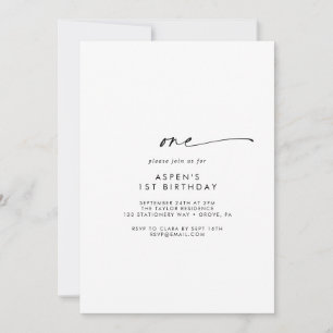 Modern Script First Birthday Party Einladung