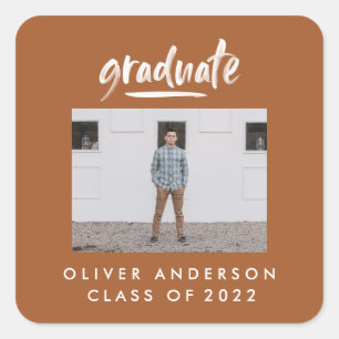 Modern Script Foto Rust Terracotta Graduation Quadratischer Aufkleber