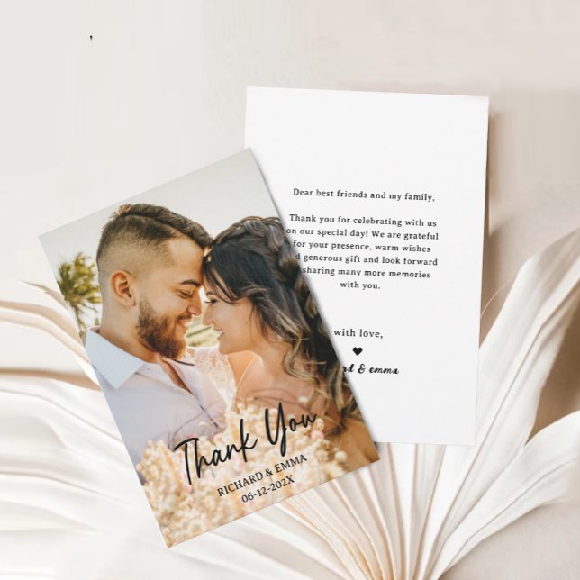 Modern Script Foto Wedding Thank You Card Dankeskarte (Modern Script Photo Wedding Thank You Card)