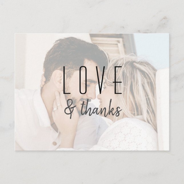 Modern Script Foto Wedding Thank You Card Postkarte (Vorderseite)