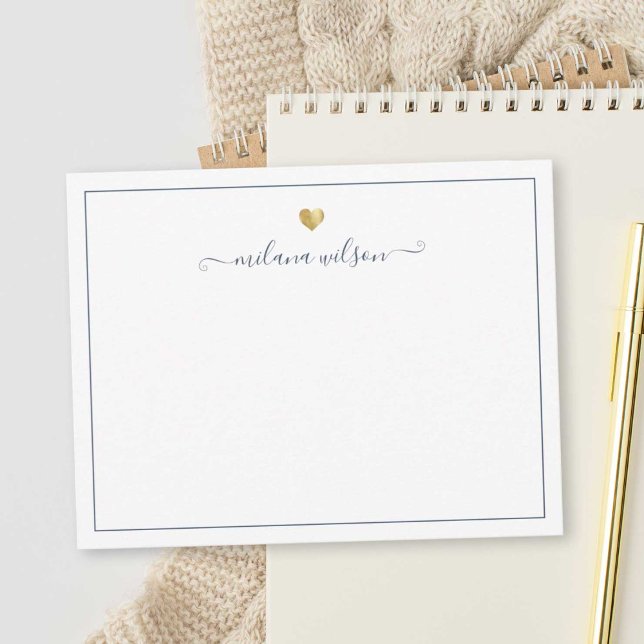 Modern Script Gold Heart Personalisiert Blue Girl Mitteilungskarte (Von Creator hochgeladen)