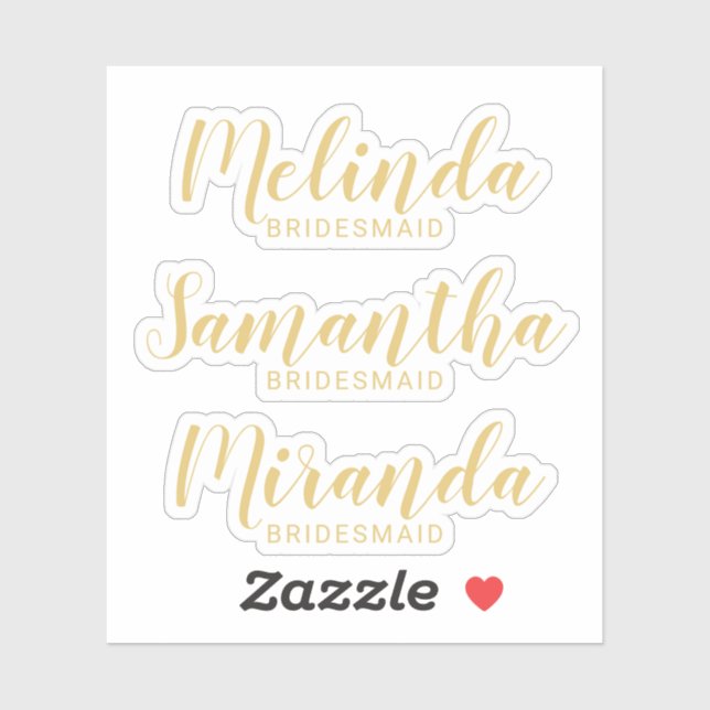 Modern Script Gold Personalisiert Bridesmaid's Nam Aufkleber (Blatt)