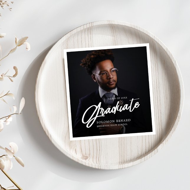 Modern Script Graduate Photo Graduation Serviette (Von Creator hochgeladen)