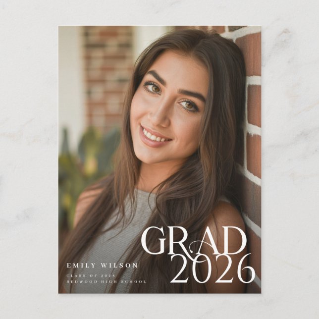Modern Script Graduate Simple Photo Graduation Postkarte (Vorderseite)