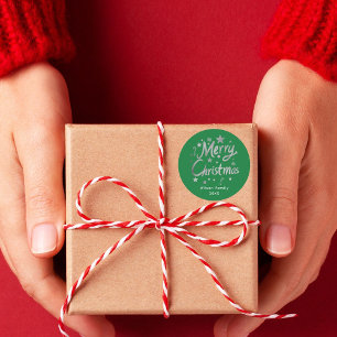 Modern Script Green Frohe Weihnachten Custom Runder Aufkleber