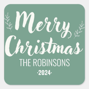 Modern Script Green Frohe Weihnachts Custom Sticke Quadratischer Aufkleber