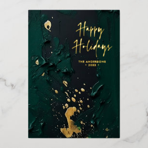 Modern Script Green Gold Abstrakt Paint Christmas Folien Feiertagskarte