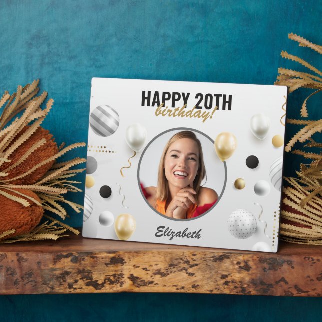 Modern Script Happy Birthday Custom Foto Gift Fotoplatte (Seite)