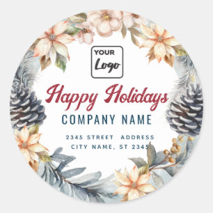 Modern Script Happy Holidays Kranz Logo Runder Aufkleber