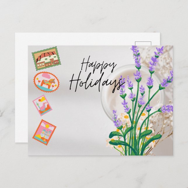 Modern Script Happy Holidays Postkarte (Vorne/Hinten)