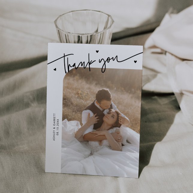 Modern Script Heart White Wedding  Dankeskarte (Von Creator hochgeladen)