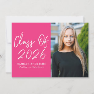 Modern Script Hot Pink Photo Graduation Party Einladung