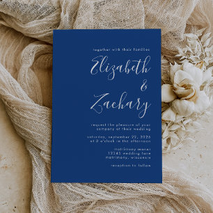 Modern Script Indigo Blue Wedding Einladung
