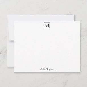 Modern Script Initial Monogram Black Note Card Mitteilungskarte