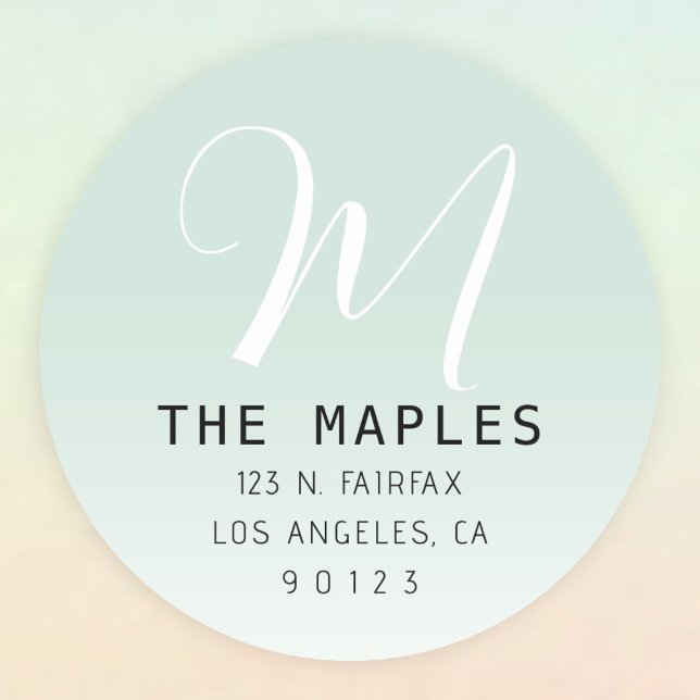 Modern Script Initial Rücksendeadresse | Green Omb Runder Aufkleber (Von Creator hochgeladen)