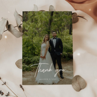 Modern Script Lettering Wedding Photo Dankeskarte