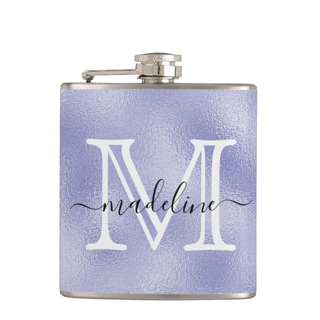 Modern Script Lila Foil Monogram Flachmann (Vorderseite)