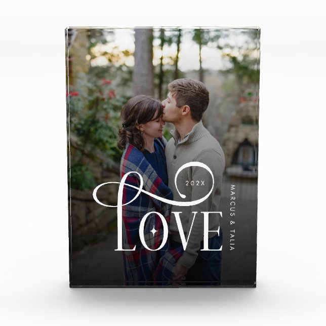 Modern Script Love Custom Engaged Couples Photo Fotoblock (Vorderseite)