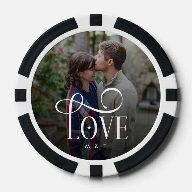 Modern Script Love Custom Engaged Couples Photo Pokerchips (Vorderseite)