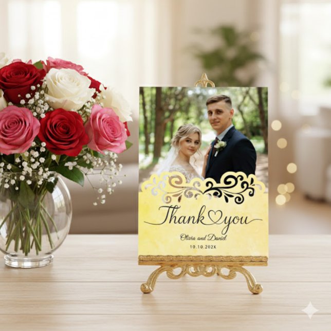 Modern Script Love Heart Wedding Flat Thank You Po Postkarte (Von Creator hochgeladen)