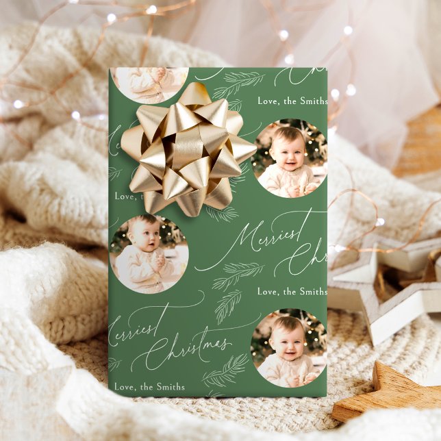 Modern Script Merriest Christmas Family 2 photo Geschenkpapier (Modern Script Merriest Christmas Family 2 photo Wrapping Paper)