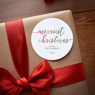 Modern Script "Merriest Christmas" Runder Aufkleber