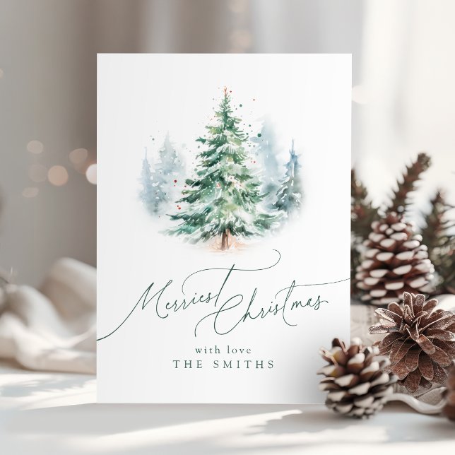 Modern Script Merriest Christmas Tree Feiertagskarte (Modern Script Merriest Christmas Tree Holiday Card)