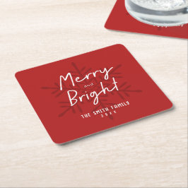 Modern Script Merry & Bright Snowflakes Christmas Rechteckiger Pappuntersetzer