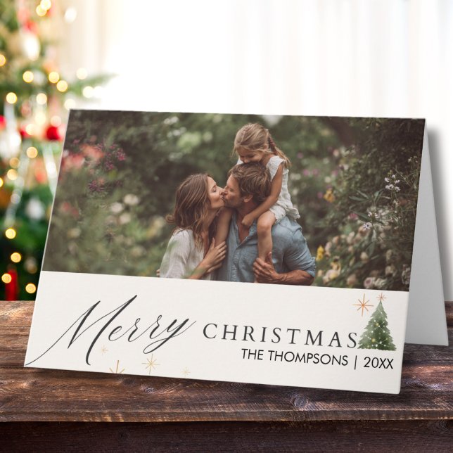 Modern Script Merry Christmas Family Photo Custom  Karte (Von Creator hochgeladen)