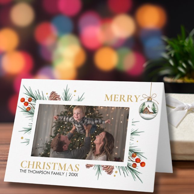 Modern Script Merry Christmas Family Photo Custom  Karte (Von Creator hochgeladen)