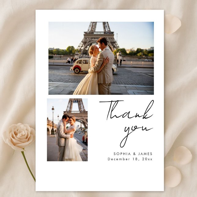 Modern Script Minimal Destination Photo Wedding Dankeskarte (Von Creator hochgeladen)