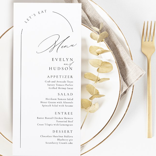 Modern Script Minimalist Arch Wedding Menükarte (Modern Script Minimalist Arch Wedding Menu)