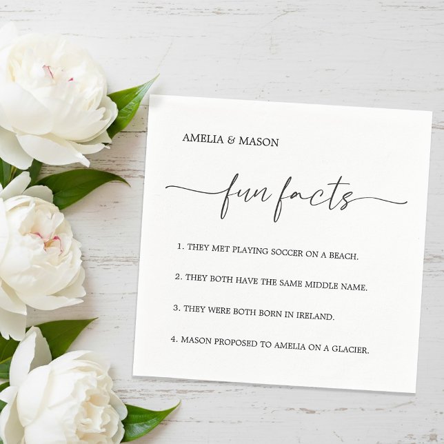 Modern Script Minimalist Fun Facts Wedding Serviette (Modern Script Minimalist Fun Facts Wedding Napkins)