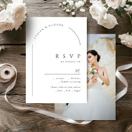 Modern Script Minimalist Photo Arch Wedding RSVP Karte