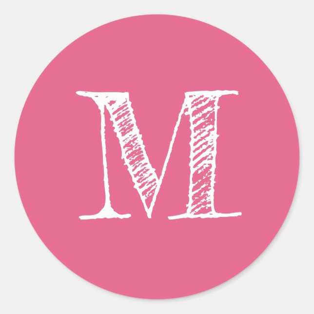 Modern Script Monogram, erstes Hot-Pink-Label Runder Aufkleber (Vorderseite)