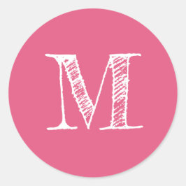 Modern Script Monogram, erstes Hot-Pink-Label Runder Aufkleber