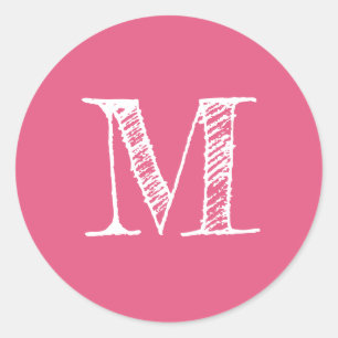 Modern Script Monogram, erstes Hot-Pink-Label Runder Aufkleber