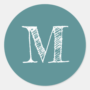 Modern Script Monogram Initial Aquamarin Runder Aufkleber