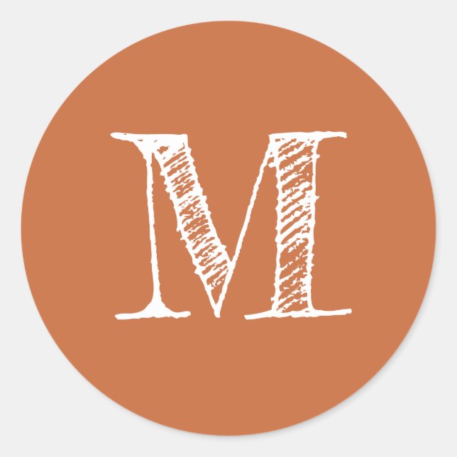 Modern Script Monogram Initial Burnt Orange Runder Aufkleber (Vorderseite)