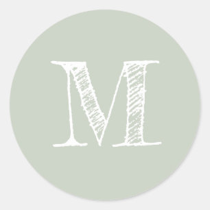 Modern Script Monogram Initial Pastel Green Label Runder Aufkleber