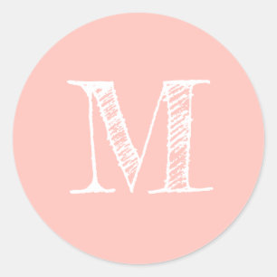 Modern Script Monogram Initial Pastel Pink Siegel Runder Aufkleber