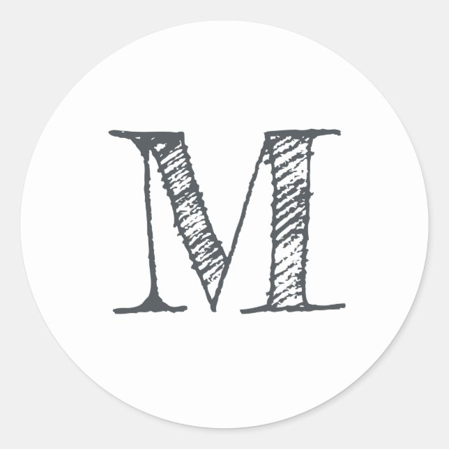 Modern Script Monogram Initial Schwarz-weiß Label Runder Aufkleber (Vorderseite)