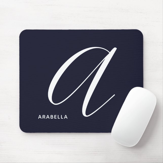 Modern Script Monogram Letter A Navy Blue Mousepad (Mit Mouse)