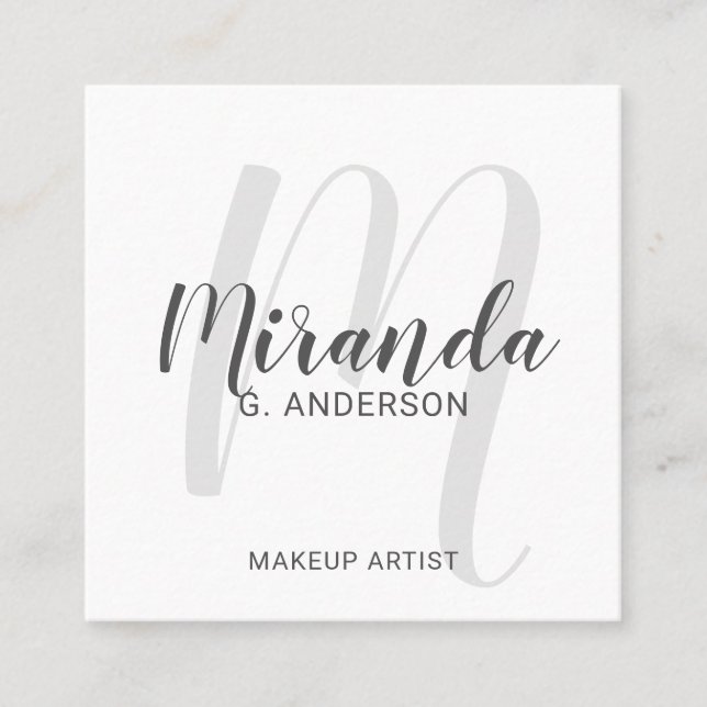 Modern Script Monogram und Name Quadratische Visitenkarte (Vorderseite)