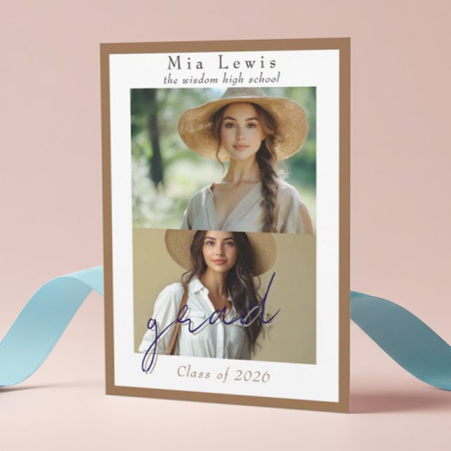 Modern Script  Multi Portrait Photo Graduation Ankündigung (Von Creator hochgeladen)