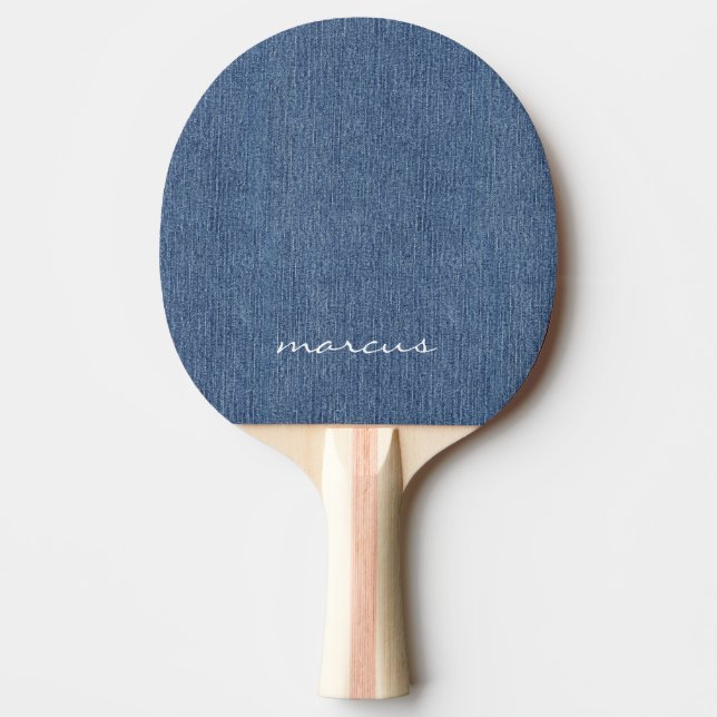 Modern Script Name Blue Jean Denim Print Tischtennis Schläger (Vorderseite)