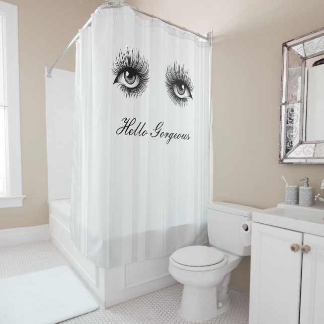 Modern Script Name Eyelashes Makeup Bright White Duschvorhang (Beispiel)