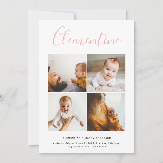 Modern Script Name Multi Foto Polka Dot Geburt Ankündigung (Vorderseite)