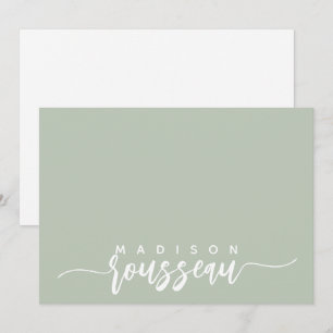 Modern Script Name Personalisiert White Sage Green Mitteilungskarte